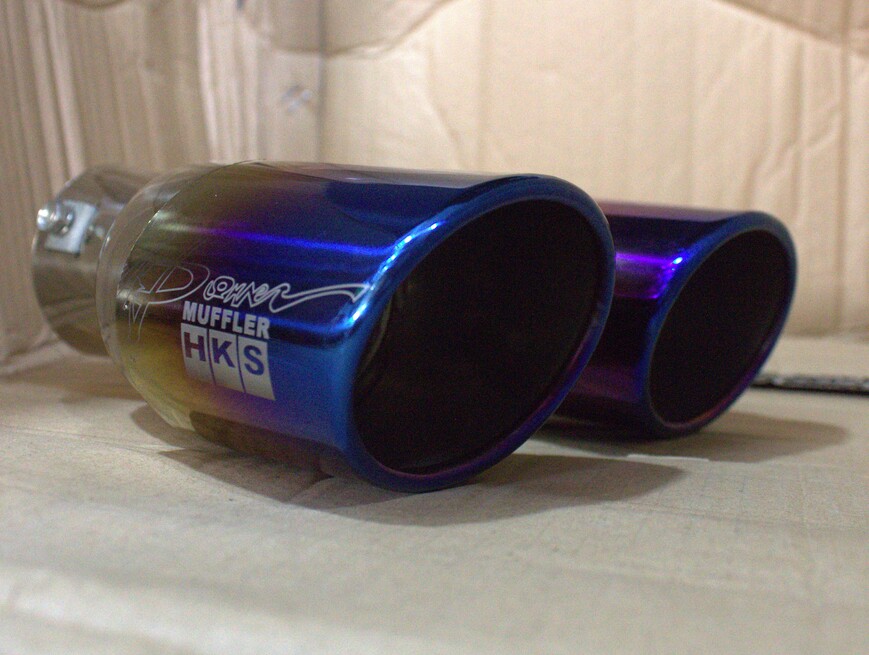 HKS round dual tip U shape exhaust muffler